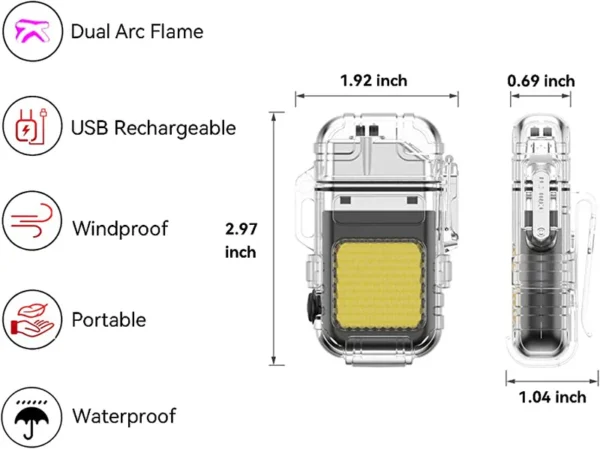 Transparent ARC Electric Lighter USB Camping COB Light Rechargeable Waterproof - Image 4