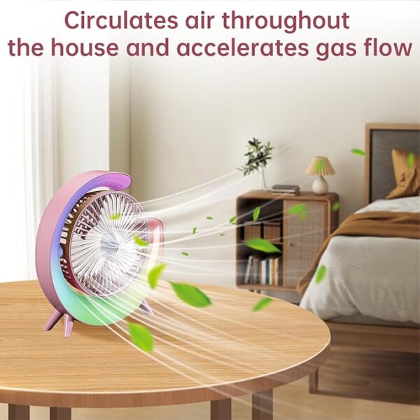 Colorful Deskstop Table Fan with RGB LED Light 3 Speeds G Shape Quiet Fan 180° Adjustable for Office, Home and Outdoor - Image 7