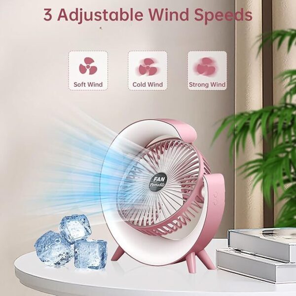 Colorful Deskstop Table Fan with RGB LED Light 3 Speeds G Shape Quiet Fan 180° Adjustable for Office, Home and Outdoor - Image 9