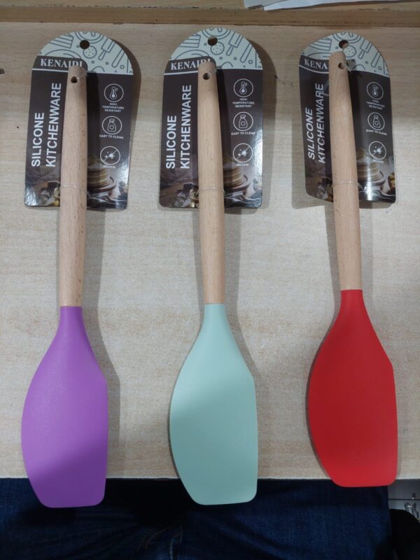 Wooden Handle Silicone Spatula Scraper Soup Spoon Brush - Image 2