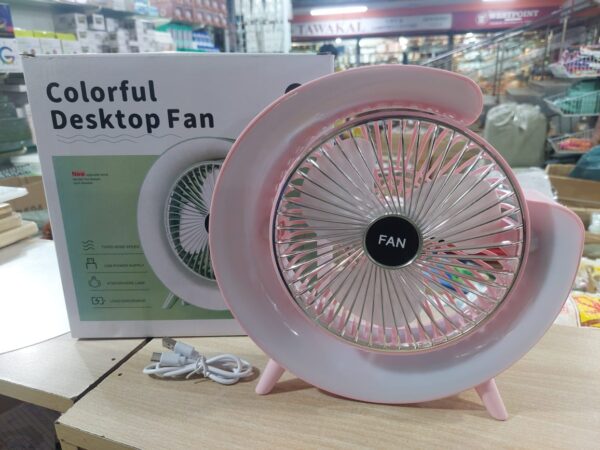 Colorful Deskstop Table Fan with RGB LED Light 3 Speeds G Shape Quiet Fan 180° Adjustable for Office, Home and Outdoor - Image 2