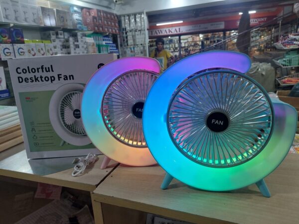 Colorful Deskstop Table Fan with RGB LED Light 3 Speeds G Shape Quiet Fan 180° Adjustable for Office, Home and Outdoor - Image 3