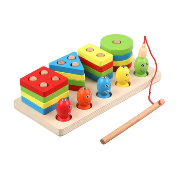 Wooden Fishing Four Post | Geometric Shape Sorter With Magnetic Fishing Game - Image 6